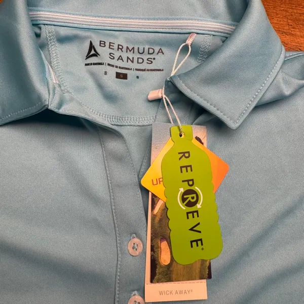 Bermuda Sands Womens‎ Aqua Blue Repreve Wick Away Polo Shirt Size S - Image 2