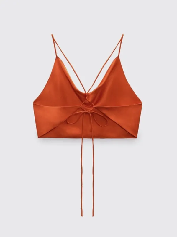 Zara Bright Orange Satin Crop Top - Image 2