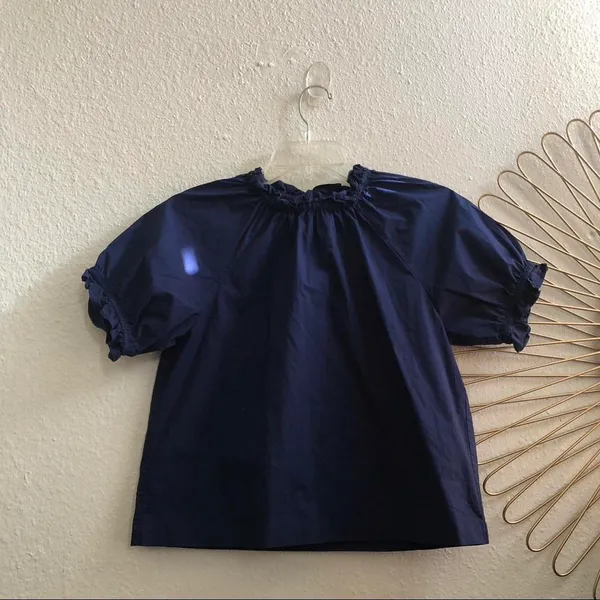 NEW Hill House The Kit Top Puff Sleeve Ruffle Navy Blue Boho Preppy Old Money XS New no tags Measurement in pics - Image 2