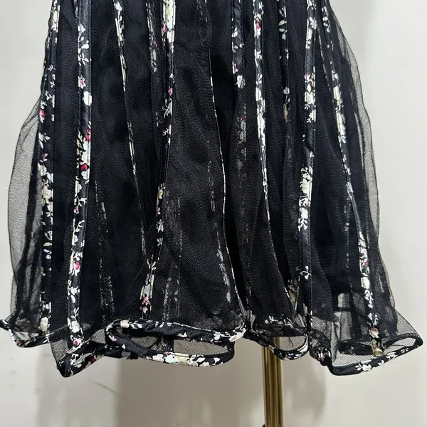 QED London Mini Dress Womens S Black‎ Floral Mesh Panelled Sleeveless Fit Flare - Image 8