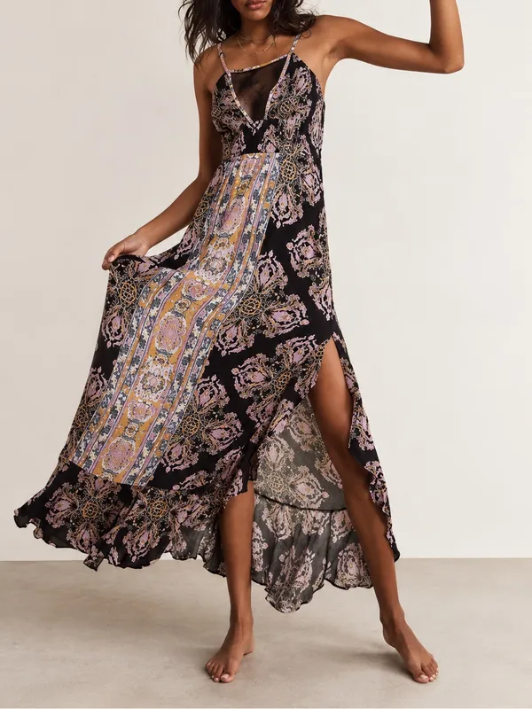 Free People Intimately That Moment Boho Vintage Inspired Black Floral Maxi Dress - Image 9