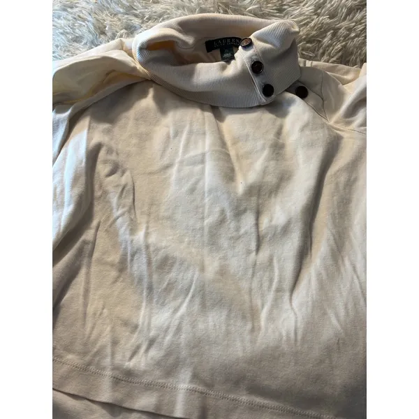 Lauren Ralph Lauren‎ Cream Button Shoulder Mock Neck Long Sleeve Top XL Cotton - Image 5