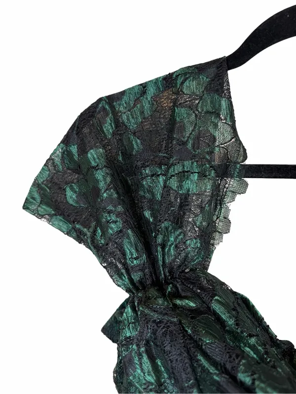 Lorelie Vintage Emerald Lace Tulle Bow Prom Dress Romantic Gothic Ethereal Sz 10 - Image 6