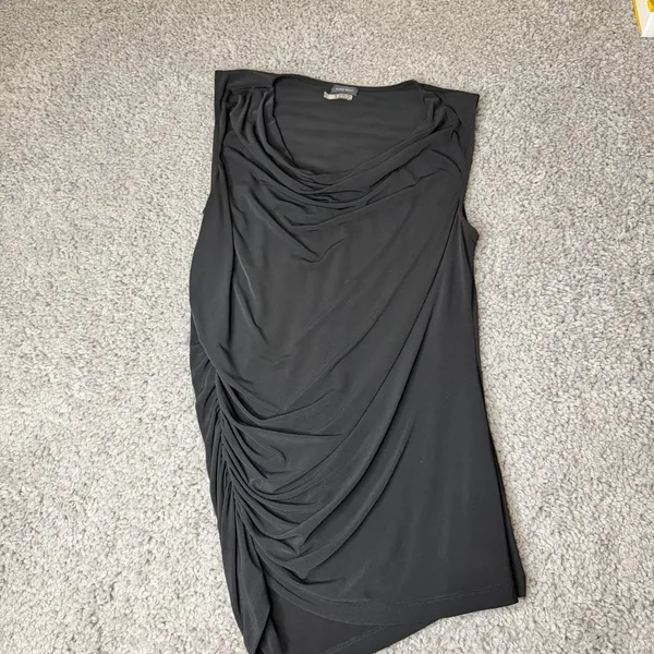 Nine West Black Cowl Neck Ruched Sleeveless Blouse Top Large - Image 4