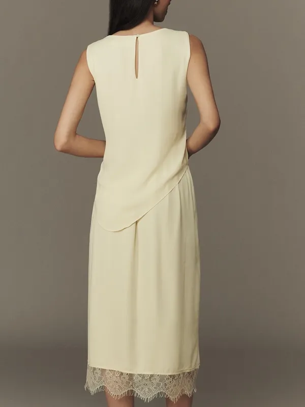 NWT Exquise Light Yellow Layered Chiffon Sleeveless Midi Dress Romantic XXS - Image 2