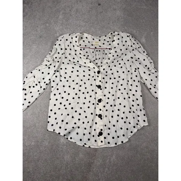 MAEVE‎ Anthro Jourdain Polka Dot Long Sleeve V-Neck Large - Image 4
