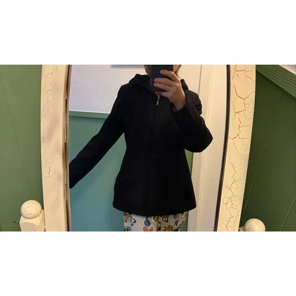 FS Limited Black Wool Blend Hooded Zip Front Coat Women Size M - Image 10