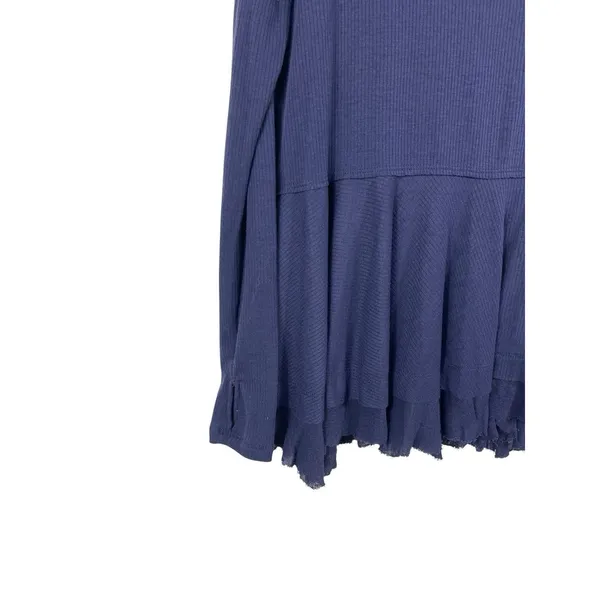 Free People We The Free Blue Ribbed Peplum Top Oversized XS Boho Raw Hem L Vneck - Image 3