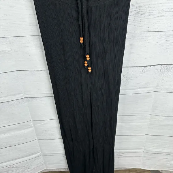 Zara Womens size Medium Crinkle Crepe Jumpsuit Beads Boho Beachy Feminine Black - Image 6
