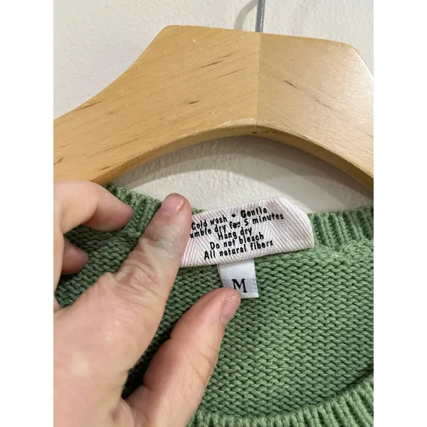 Julianne Vintage Green Art To Wear Sweater Crewneck‎ Graphic Knit Boho Sz M - Image 3