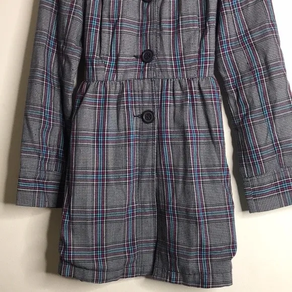 Vintage roxy plaid flannel fall‎ Y2K trench coat size small cute - Image 4