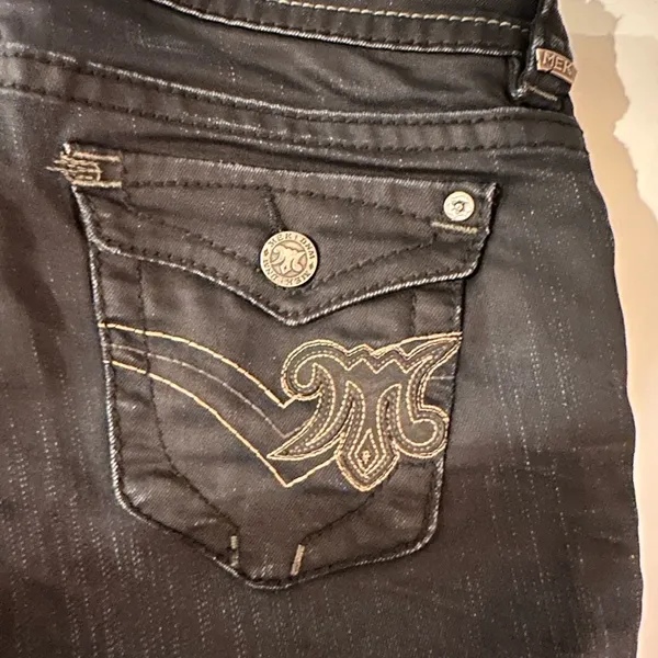 MEK‎ Denim Y2K Jeans Black Charcoal Straight Leg Embroidered Flap Pocket Size 30 - Image 4