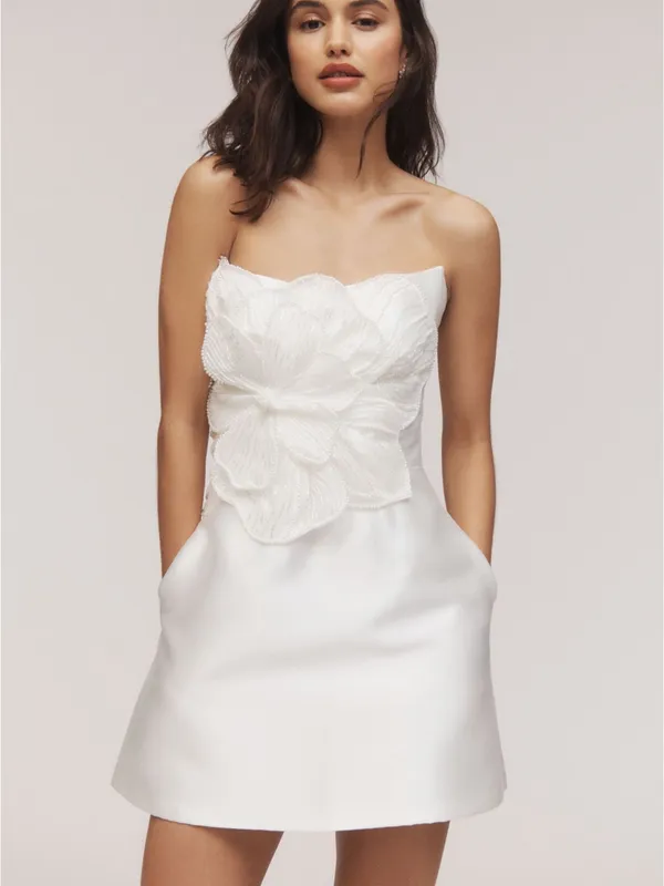 Watters Brie Strapless Embellished Pearl Floral A-Line Mini Dress - Image 3
