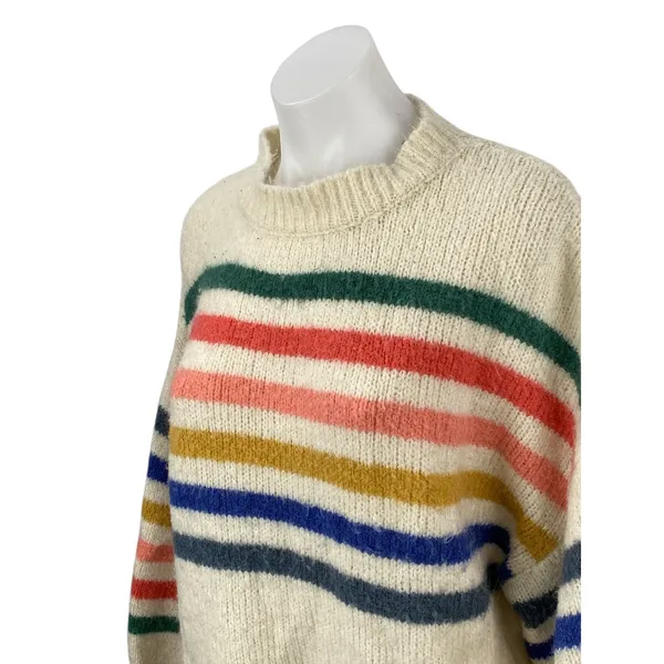 Wishlist Beige Rainbow Striped Long Sleeve Mock Neck Knit Sweater Top Size M/L - Image 2