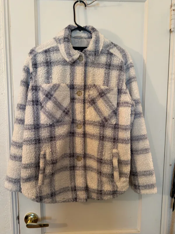 Hollister Plaid Sherpa Fleece Shirt Jacket Shacket - Image 5