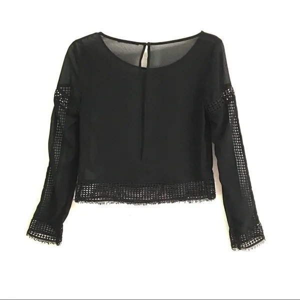 H&M black sheer lace long sleeve blouse S*‎ - Image 4