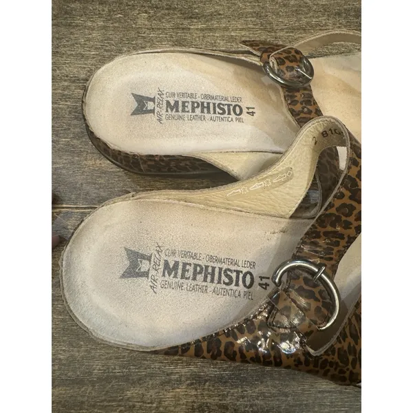 Mephisto Helen Leopard Leather Comfort Sandals Size 41 US 11 Slides‎ Strappy - Image 3