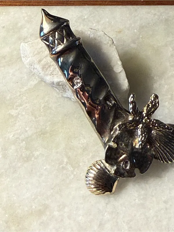 Silver Tone Nautical Lighthouse Pin with Seashell Accents - Image 3