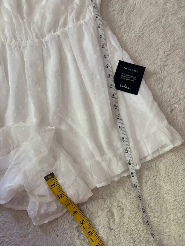 Lulus Frilled to Bits White Swiss Dot Off-the-Shoulder Romper Size Medium Beach - Image 9