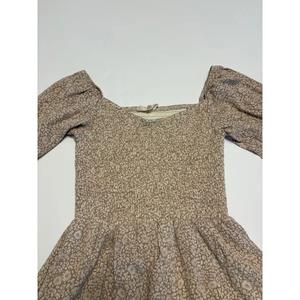 Altar'd State Mini Dress Women XS Tan Floral Smocked Tiered Balloon Sleeve - Image 2