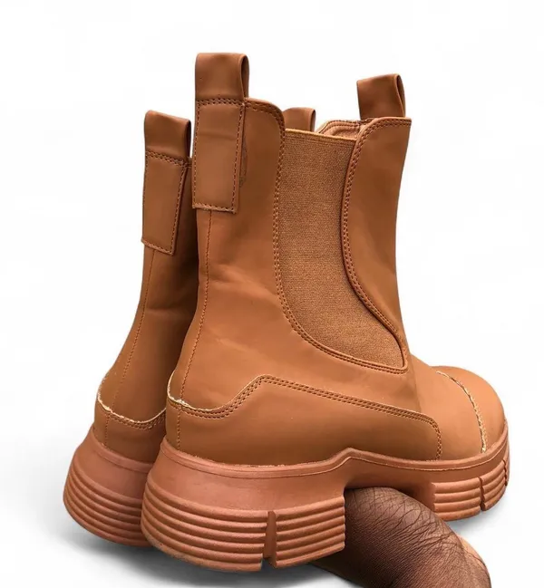 Brown Lugged Chunky Platform High Top Combat Grunge Military Biker Boots Round Toe Y2K US Women 8 - Image 3