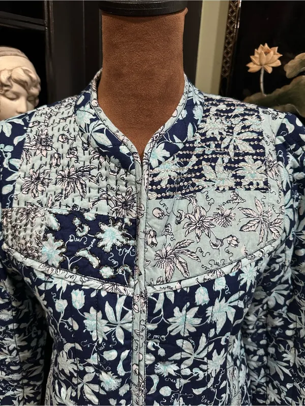 Anthropologie Leifsdottir Blue Floral Quilted Boho Jacket – Size 8 - Image 2