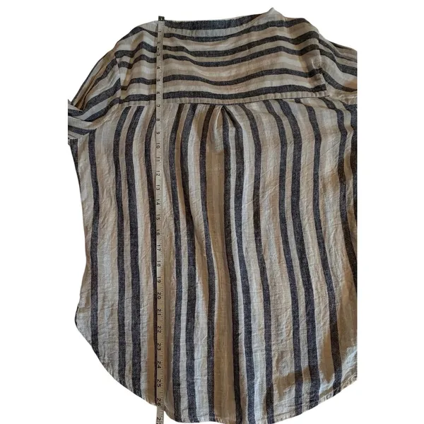 Milano Womens Linen Blend Striped Button Down Shirt Neutral Long Sleeve Size M - Image 11