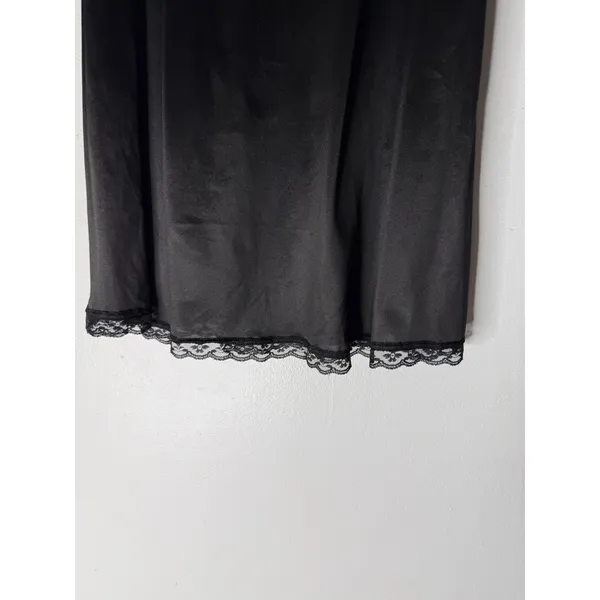 Vintage warners black nylon midi slip skirt lace trim‎ medium USA - Image 3