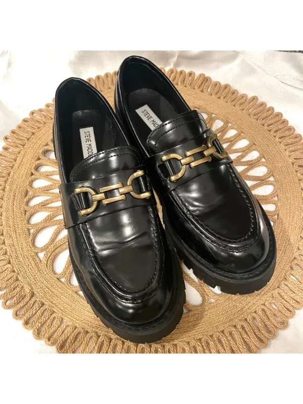 Steve Madden Lyanna Loafer Black Faux Leather Size 9 Dark Academia - Image 2