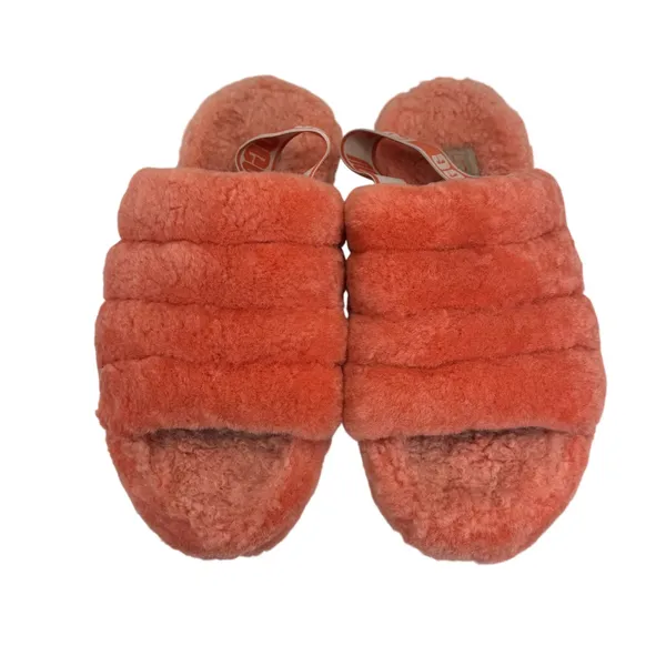 UGG Fluff Yeah Slide Sheepskin Slippers Coral Pink Orange Women 8‎ Y2K Spa Cozy - Image 9