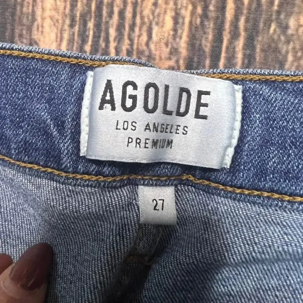 Agolde Women's Skinny Jeans‎ Size 27 Blue Medium Wash Frayed Hem - Image 2