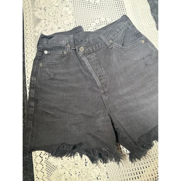 AGOLDE Crisscross Black Denim Shorts - Image 2