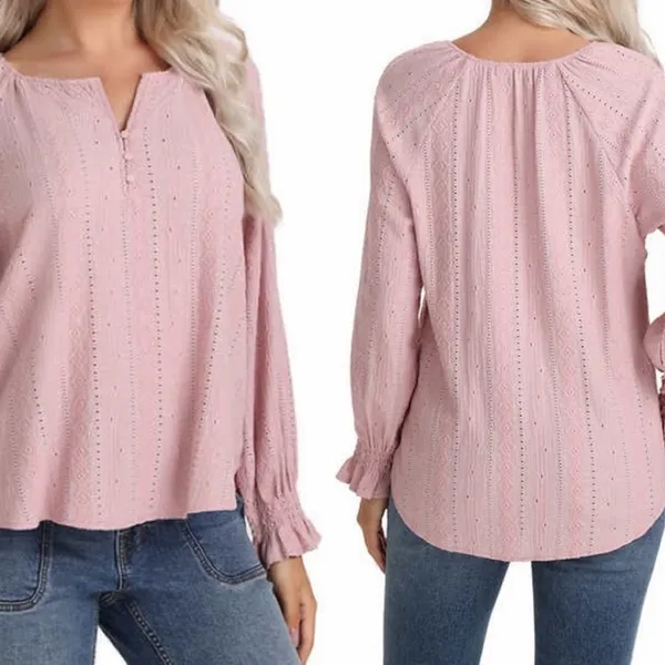 Frye Women's Textured Peasant Dusty Rose Top Aztec Pattern‎ Blouse Medium Boho - Image 2