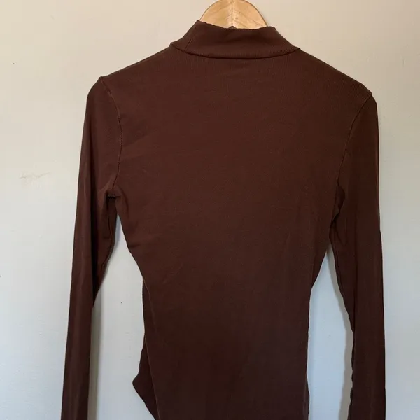 Cider Brown Ribbed Mock‎ Neck Long Sleeve Bodysuit Women's Large - Image 6