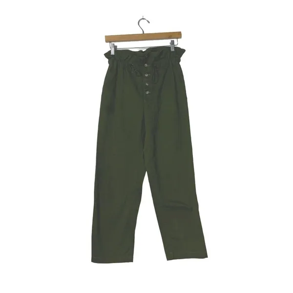 Urban Outfitters XS Olive Green Paperbag Waist Cotton Pants - Image 3