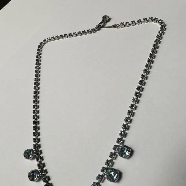 Blue Prong Set Rhinestone Silver Tone Choker Necklace - Image 10
