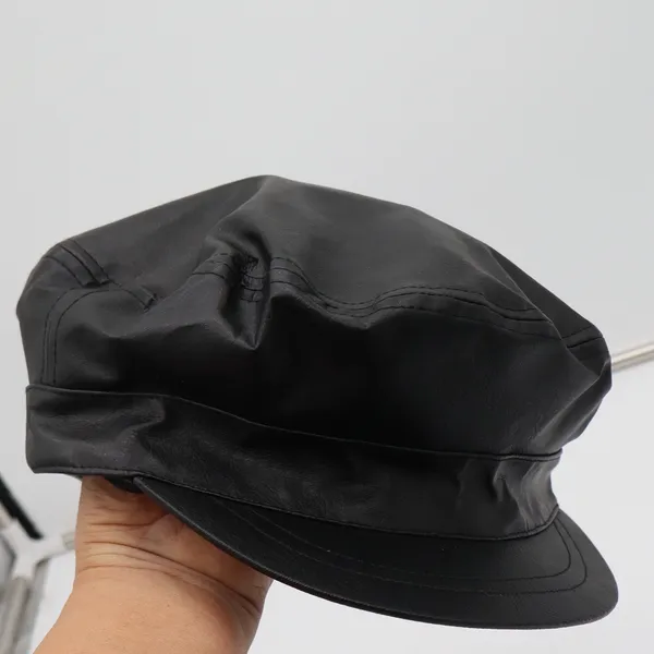 Kmart Accessories Hat Womens OSFM Newsboy Cabbie Black Faux Leather New - Image 3