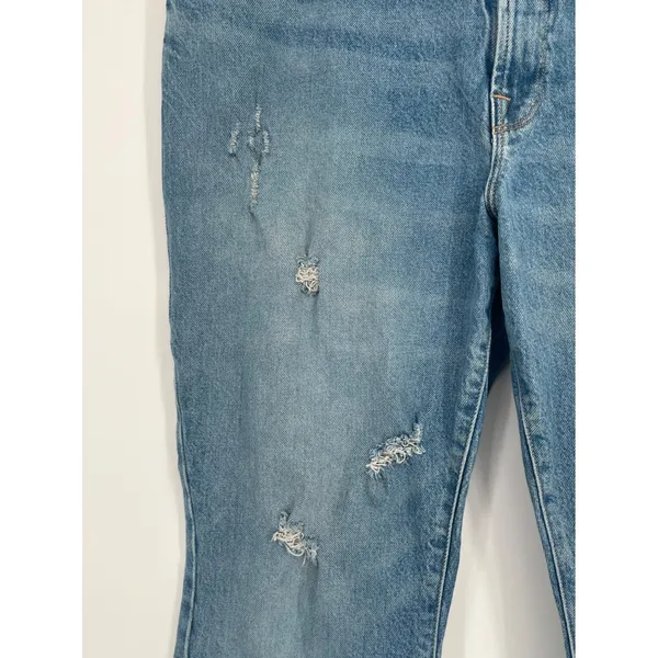 Good American Flare Jeans Women 10/30 Light Wash Distressed Raw Hem High Rise‎ - Image 5