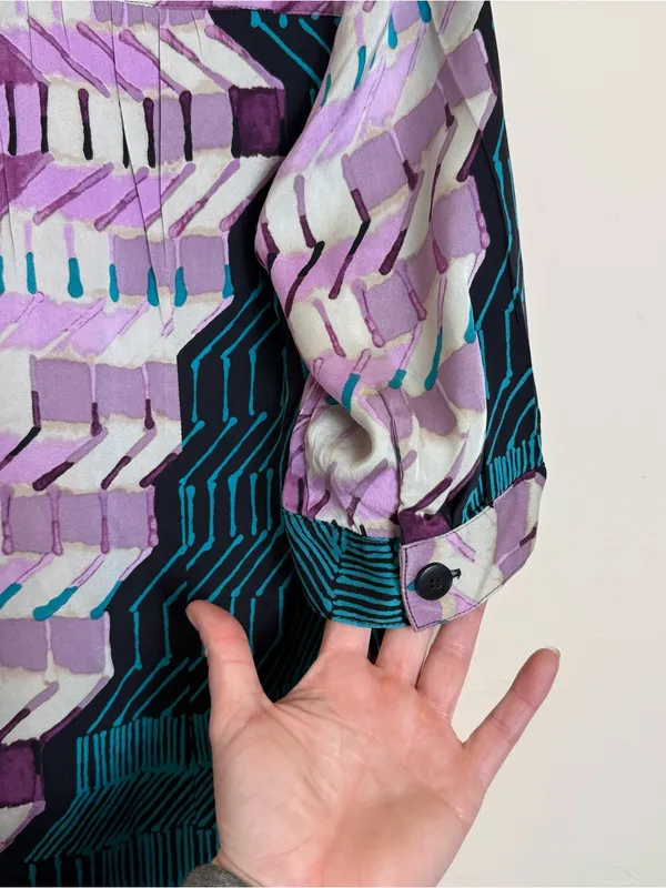 Tucker Abstract Chevron Tunic Purple, Teal Black Silk Blend Women’s top size L - Image 7