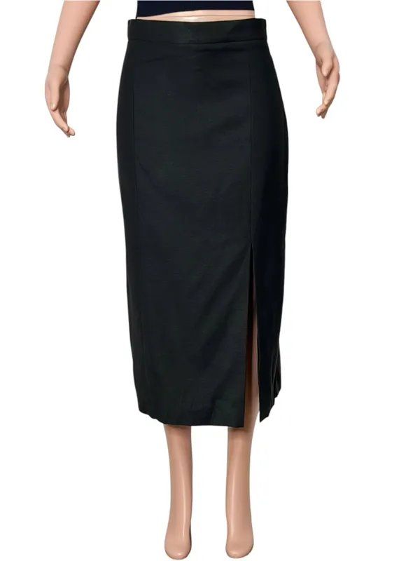 SÉZANE Madelyn Linen-Blend Midi Skirt, Black, FR40/US8 - Image 4