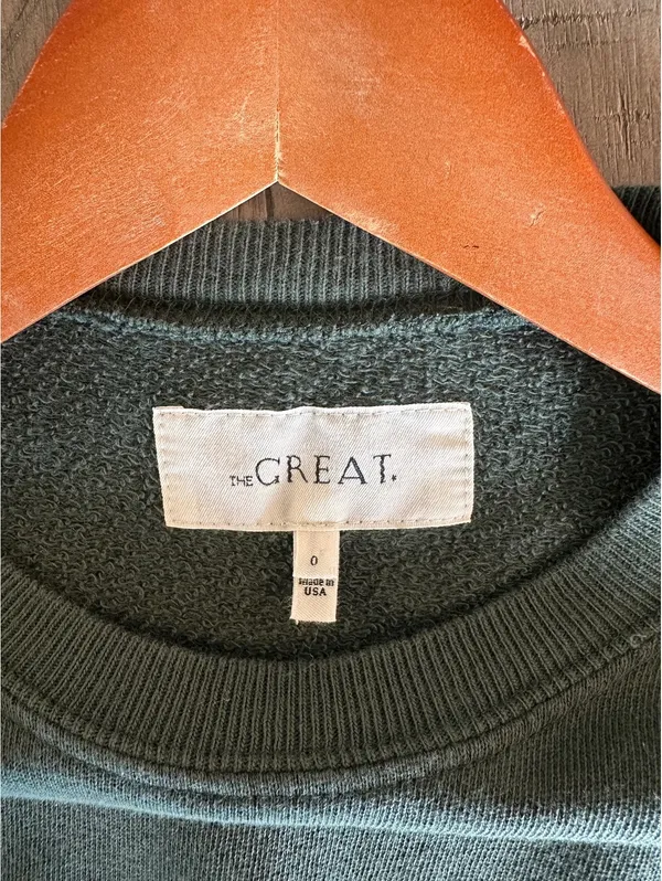 THE GREAT. The College Crewneck Sweatshirt Olive Floral Embroidered Women’s 0 XS - Image 8