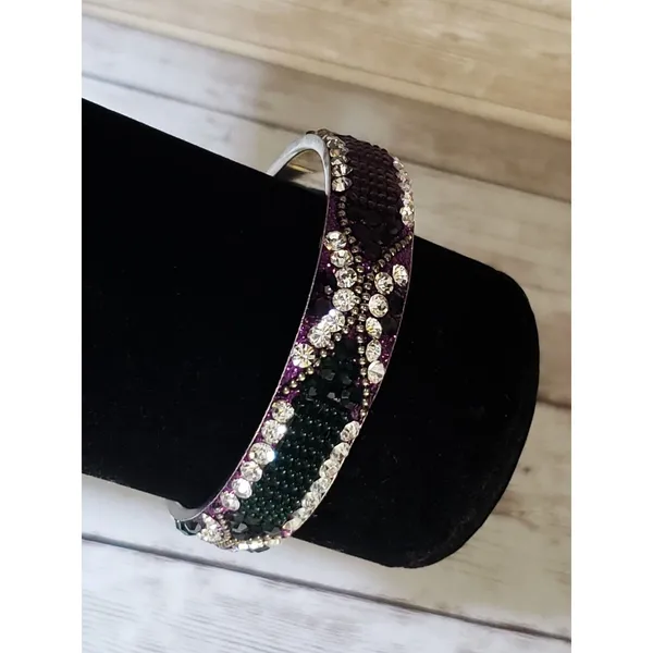 Vintage Bracelet / Bangle Purple & Green Tones with Clear Gems 7" - Image 7