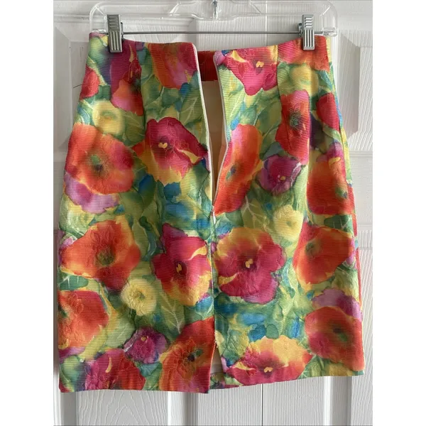Maick‎ Harold Paris Floral Poppy Mini Skirt Womens Size 2 Vintage Ribbed Garden - Image 5