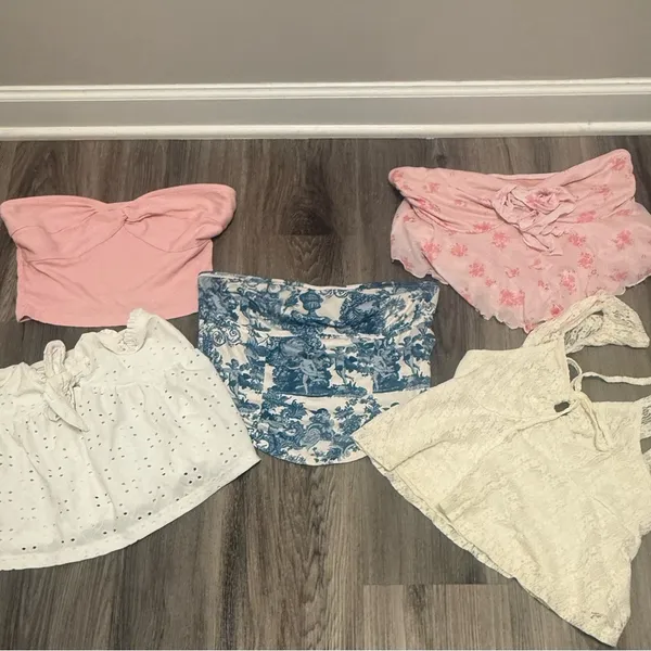 SHEIN Crop Tops Set - White, Cream, Pink,‎ Blue Floral - Image 11