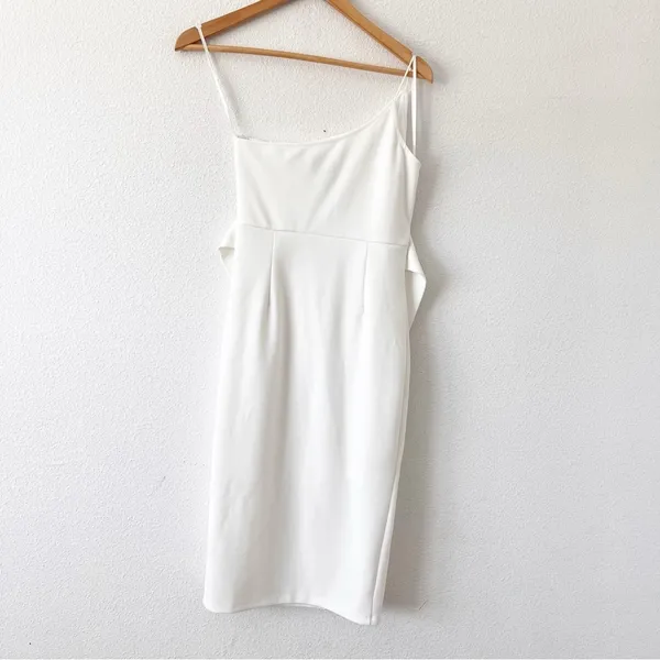 Hello Molly Taking it Back One Shoulder Cutout Bridal Bodycon Dress in White - Image 9