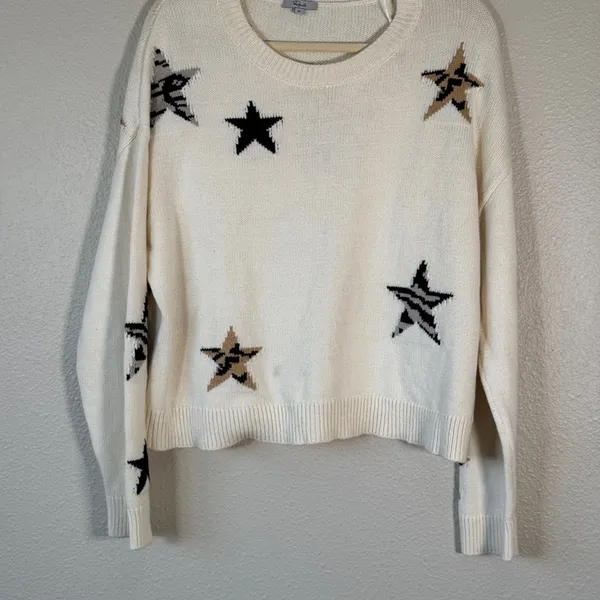 Rails Cream Star Print Crew Neck Sweater Womens M Preppy Classic Casual Cozycore - Image 12