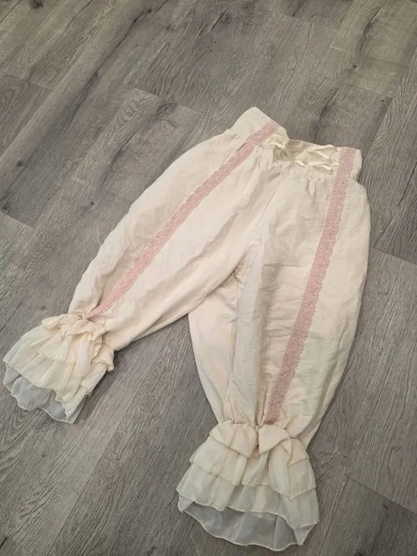 Victorian-Inspired Bloomers With Lace Trim & Satin Size Small Cream Pink Ruffle - Image 5