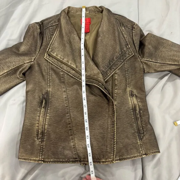 V Cristina Faux Leather‎ Bronze Gold Jacket Medium - Image 7