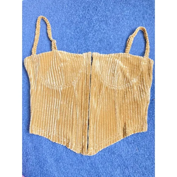 Corduroy‎ Bustier Camisole Top XS Half-Cup Design Adjustable Straps Retro New - Image 5
