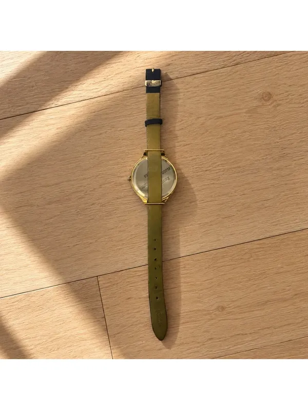 Jessica Carlyle Gold Tone Rhinestone Analog Watch Black Strap Womens - Image 2